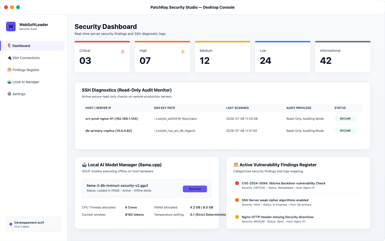 PatchRay Security Studio dashboard interface