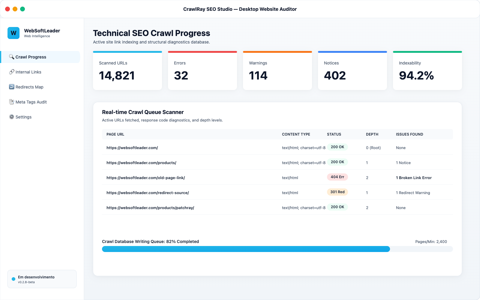 CrawlRay Studio desktop crawler crawl results screenshot
